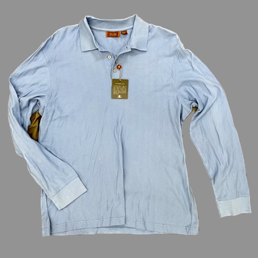 Tasso Elba Blue Long Sleeve Polo Shirt Size Medium